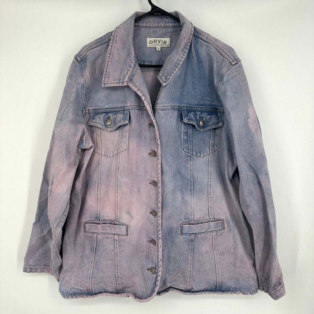 Orvis Denim Jean Jacket Pink and Blue size 18 100% Cotton